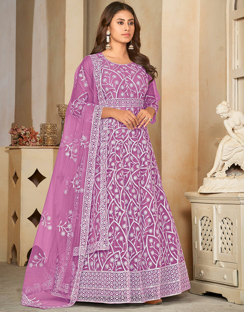classy light purple net heavy designer wedding wear salwar suit with light purple santoon 13688-acy4258 Back View